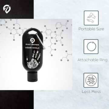 EVMT Brands Liquid Chalk, Mess Free Gym Chalk for Weightlifting, Gymnastics, Rock Climbing, Dancing. Sweat Resistant and Long Lasting for Stronger Grip. Package May Vary.