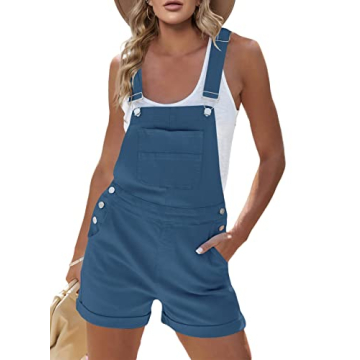 Pretifeel Women's Shorts Overall Bib Adjustable Straps Cuffed Hem Summer Romper Cotton Casual Stretc...