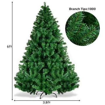 Goplus 6ft Artificial Christmas Tree, Premium Unlit Hinged Spruce Full Tree with 1000 Branch Tips, Metal Stand, Hinged Structure, Easy Assembly Festival Celebration Xmas Tree for Home, Office, Party