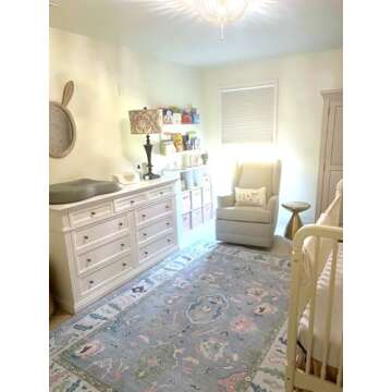 Modern Oushak Rug, Vintage Turkish Lavender Oriental Antique Inspired Washable Area Rugs, Luxury Liv...