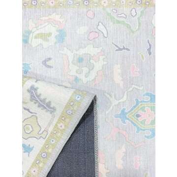 Modern Oushak Rug, Vintage Turkish Lavender Oriental Antique Inspired Washable Area Rugs, Luxury Living & Dining Room Lounge Bedroom Nursery 7'5 x 9'9