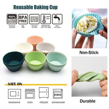 Reusable Silicone Cupcake Baking Cups 24 Pack, 2.75 inch Silicone Baking Cups, Non-stick Muffin Cupc...