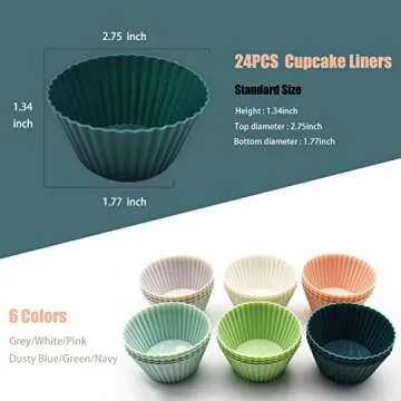 24 Reusable Silicone Baking Cups, Non-Stick Muffin Liners