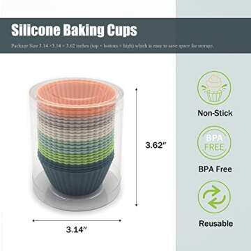 24 Reusable Silicone Baking Cups, Non-Stick Muffin Liners