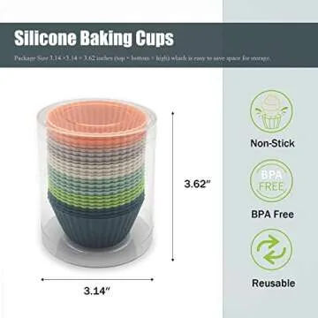 24 Reusable Silicone Baking Cups, Non-Stick Muffin Liners