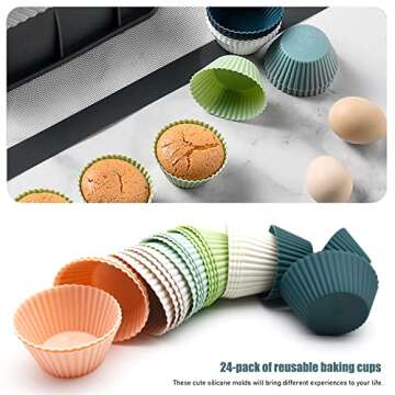 24 Reusable Silicone Baking Cups, Non-Stick Muffin Liners