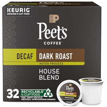 Peet's Coffee Dark Roast Decaf K-Cup Pods - 32 Count Box for Keurig