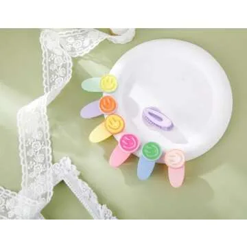 AACKS Hair Clips, 12 Pack - Happy Smile Faces, Colorful Y2K Party Favors, Preppy Hair Clips, Summer Beach Hair Accessories for Girls Kids Teen