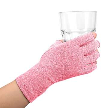 DISUPPO Arthritis Compression Gloves Relieve Pain from Rheumatoid, RSI,Carpal Tunnel, Hand Gloves Fingerless for Computer Typing and Dailywork, Support for Hands and Joints (L, Pink)