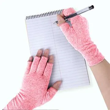 DISUPPO Arthritis Compression Gloves Relieve Pain from Rheumatoid, RSI,Carpal Tunnel, Hand Gloves Fingerless for Computer Typing and Dailywork, Support for Hands and Joints (L, Pink)