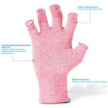 DISUPPO Arthritis Compression Gloves Relieve Pain from Rheumatoid, RSI,Carpal Tunnel, Hand Gloves Fingerless for Computer Typing and Dailywork, Support for Hands and Joints (L, Pink)