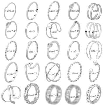 ONESING 25 Pcs Knuckle Rings for Women Stackable Rings Set Vintage Joint Rings Carved Flowers Silver