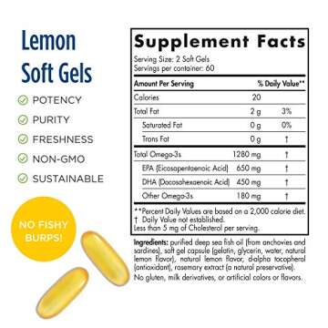 Nordic Naturals ProOmega, Lemon Flavor - 120 Soft Gels - 1280 mg Omega-3 - High Potency Fish Oil wit...