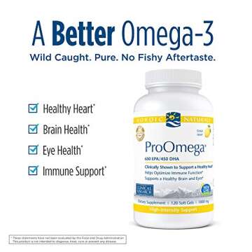 Nordic Naturals ProOmega, Lemon Flavor - 120 Soft Gels - 1280 mg Omega-3 - High Potency Fish Oil with EPA & DHA - Promotes Brain, Eye, Heart, & Immune Health - Non-GMO - 60 Servings