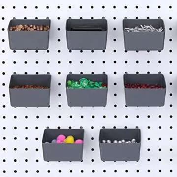 8 Pieces Pegboard Bins Kit Pegboard Parts Storage Pegboard Accessories Workbench Bins for Organizing Hardware, Attachments (Grey)