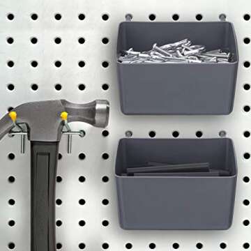 8 Pieces Pegboard Bins Kit Pegboard Parts Storage Pegboard Accessories Workbench Bins for Organizing Hardware, Attachments (Grey)
