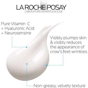 La Roche-Posay Redermic C Pure Vitamin C Eye Cream with Hyaluronic Acid to Reduce Wrinkles for Anti-Aging Effect, 0.5 Fl Oz (Pack of 1)