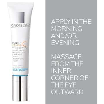 La Roche-Posay Redermic C Pure Vitamin C Eye Cream with Hyaluronic Acid to Reduce Wrinkles for Anti-Aging Effect, 0.5 Fl Oz (Pack of 1)