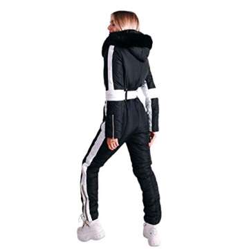 Yousify Womens Winter Onesie Ski Jumpsuits Outdoor Sports Waterproof Snowsuit Removable Fur Collar Coat Jumpsuit