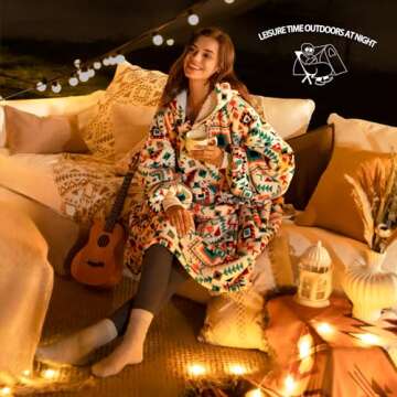 UNIQUEBELLA Wearable Blanket Hoodie with Boho Style,Extra Thick Oversized Flannel Sweatshirt Blanket with Giant Hood Pocket, Warm Hooded Blanket Adult (Warm Snowman