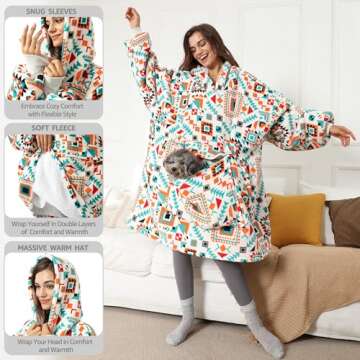 UNIQUEBELLA Wearable Blanket Hoodie with Boho Style,Extra Thick Oversized Flannel Sweatshirt Blanket with Giant Hood Pocket, Warm Hooded Blanket Adult (Warm Snowman