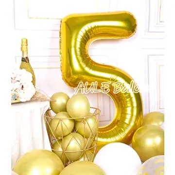 AULE 40 Inch Big Gold 5 Balloon Number Large Foil Helium Number Balloons 0-9 Jumbo Giant Happy 5th B...