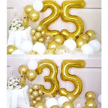 AULE 40 Inch Big Gold 5 Balloon Number Large Foil Helium Number Balloons 0-9 Jumbo Giant Happy 5th Birthday Party Decorations for Boy or Girl Huge Mylar Anniversary Party Supplies