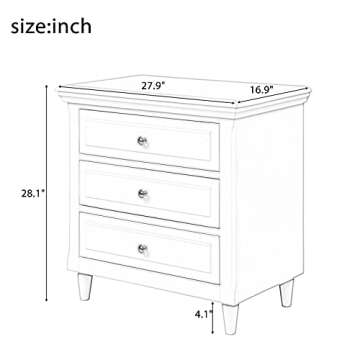 Bellemave 3-Drawer Nightstand, Wood Bedside Table Cabinet with Solid Pine Wood Legs, White