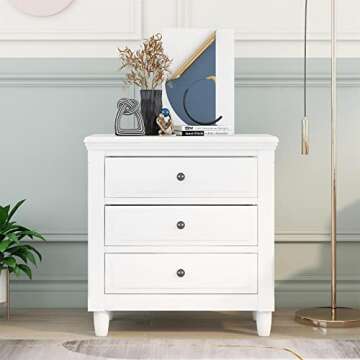 Bellemave 3-Drawer Nightstand, Wood Bedside Table Cabinet with Solid Pine Wood Legs, White