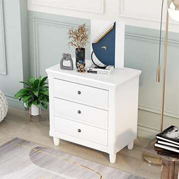 Bellemave 3-Drawer Nightstand, Wood Bedside Table Cabinet with Solid Pine Wood Legs, White