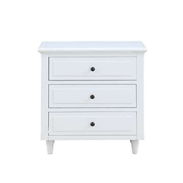 Bellemave 3-Drawer Nightstand, Wood Bedside Table Cabinet with Solid Pine Wood Legs, White