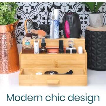 Sol-Eco Hair Tool Storage Organizer, Bamboo Hair tool organizer for Bathroom, Kitchen and Makeup,Hai...