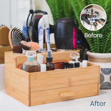 Sol-Eco Hair Tool Storage Organizer, Bamboo Hair tool organizer for Bathroom, Kitchen and Makeup,Hair organizer storage Perfect for Storing Blow Dryer, Straightener and Brush