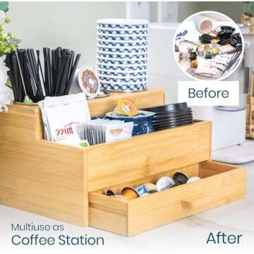 Sol-Eco Hair Tool Storage Organizer, Bamboo Hair tool organizer for Bathroom, Kitchen and Makeup,Hair organizer storage Perfect for Storing Blow Dryer, Straightener and Brush