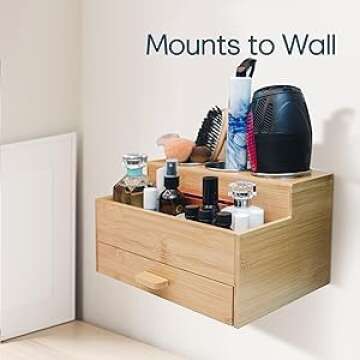 Sol-Eco Hair Tool Storage Organizer, Bamboo Hair tool organizer for Bathroom, Kitchen and Makeup,Hair organizer storage Perfect for Storing Blow Dryer, Straightener and Brush