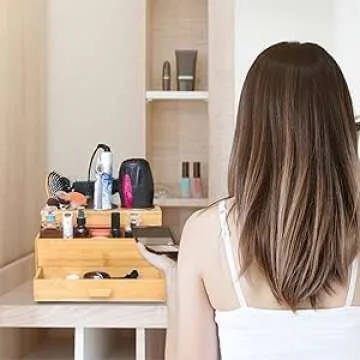 Sol-Eco Hair Tool Storage Organizer, Bamboo Hair tool organizer for Bathroom, Kitchen and Makeup,Hair organizer storage Perfect for Storing Blow Dryer, Straightener and Brush