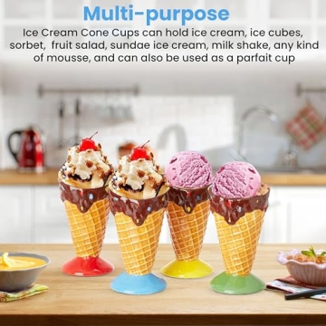 Kovot Ceramic Dessert Ice Cream Cone Set - 4 Cones & Spoons