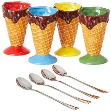 Kovot Ceramic Dessert Ice Cream Cone Set - 4 Cones & Spoons