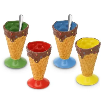 Kovot Ceramic Dessert Ice Cream Cone Set - 4 Cones & Spoons