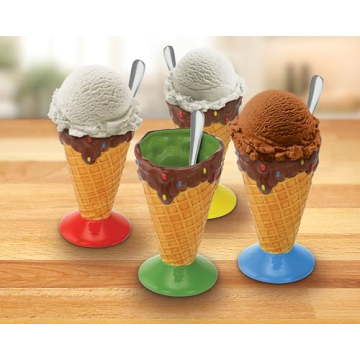 Kovot Ceramic Dessert Ice Cream Cone Set - 4 Cones & Spoons