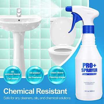 Airbee Plastic Spray Bottles 2 Pack 16 Oz for Cleaning Solutions, Essential Oils, Hair, Planting, Bleach, Professional Empty Spraying Bottle, Mist Water Sprayer with Adjustable Nozzle and Measurements