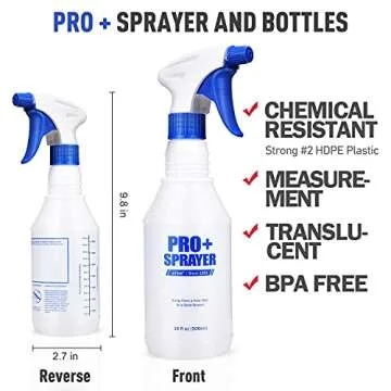 Airbee Plastic Spray Bottles 2 Pack 16 Oz for Cleaning Solutions, Essential Oils, Hair, Planting, Bleach, Professional Empty Spraying Bottle, Mist Water Sprayer with Adjustable Nozzle and Measurements