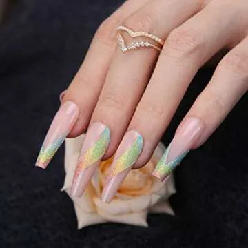 MqpQ Rainbow Pink Press-On Nails for Salon Quality Style