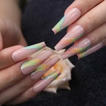 MqpQ Rainbow Pink Press-On Nails for Salon Quality Style