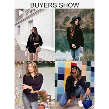 Dokotoo Womens Oversized Long Sleeve Button Up Pocket Shirts Ladies Loose Fit Corduroy Tunic Blouse Tops S Black