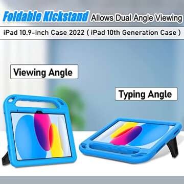 LTROP Kids Case for iPad 11th &10th Generation (2025/2022) with Screen Protector, Durable Shockproof Handle Stand Case for iPad 11th/10th Gen, Blue