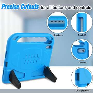 LTROP Kids Case for iPad 11th &10th Generation (2025/2022) with Screen Protector, Durable Shockproof Handle Stand Case for iPad 11th/10th Gen, Blue