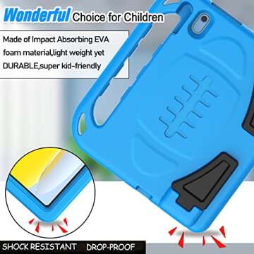 LTROP Kids Case for iPad 11th &10th Generation (2025/2022) with Screen Protector, Durable Shockproof Handle Stand Case for iPad 11th/10th Gen, Blue