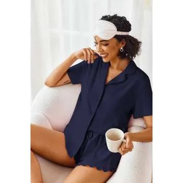 Ekouaer Women's Pajamas Set Soft Button Down Sleepwear Lounge