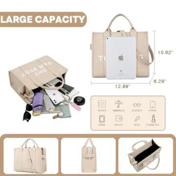 Lumglue The Tote Bag for Women, PU Leather Large Tote Bag, Handbag Personalized Beige Tote Bag Shoul...